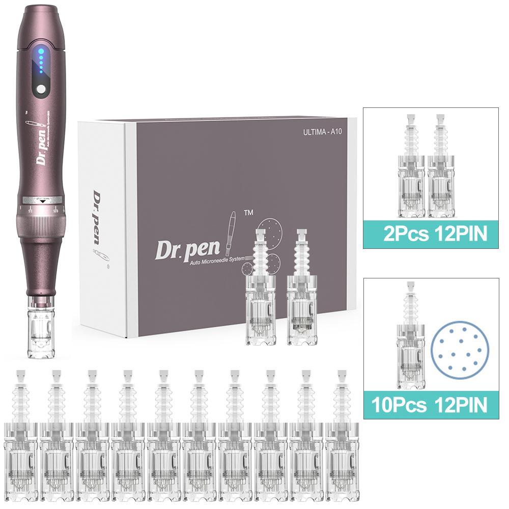 Беспроводная микроигольная ручка Dr.Pen A10 с 12 шт. картриджами, ролики для дермы, удаление шрамов, прыщей, иглы для микронидлинга, мезотерапия, устройство для ухода за кожей, салонное устройство