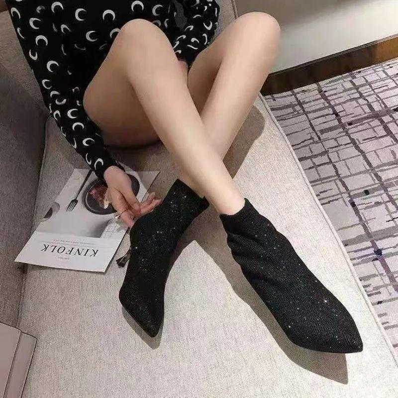 Зима 2024 женские ботильоны новые в блестках ПУ высококачественные ботинки осенние ботинки дизайнерские роскошные в продаже женские короткие туфли