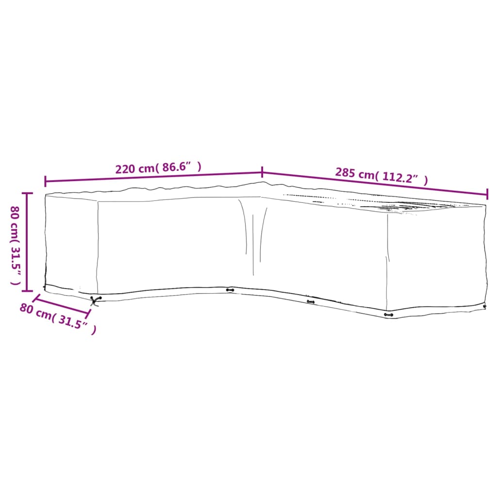 L Shaped Garden Furniture Covers 2 pcs 18 eyelets 220 x 285 x 80 cm