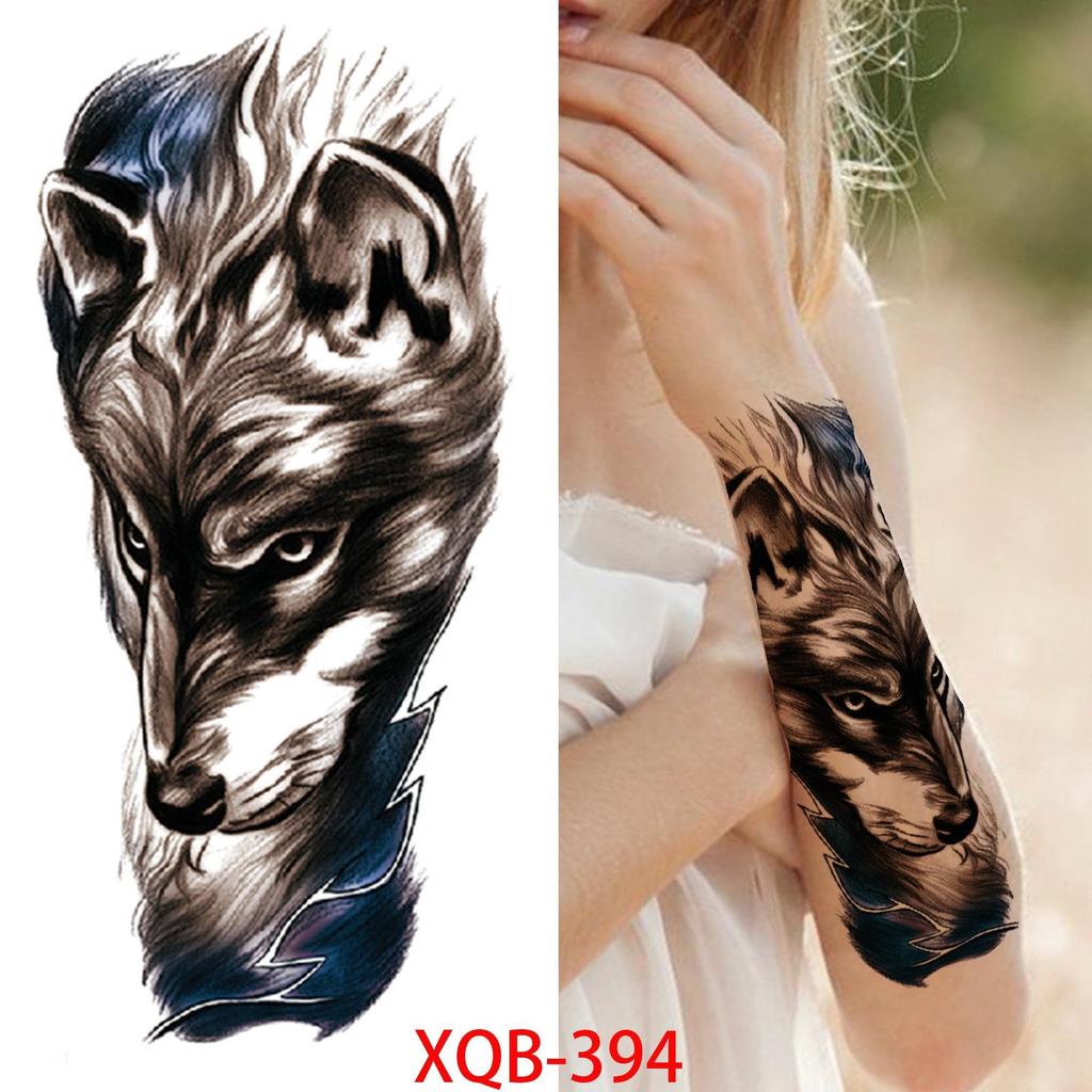 1 PC 210*114MM Cat Geometry Black Temporary Tattoos For Men Women Black Forest Skull Tiger Wolf Tattoo Sticker Evil Devil Arm Tattoo