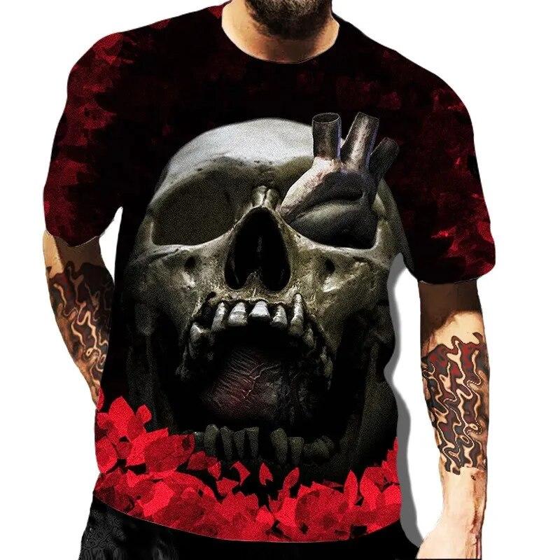 Skull Printed Men's T-shirt Horror Style Summer 3D Short Sleeved Trend Personalized Men's Clothing New Round Neck Men's T-shirts