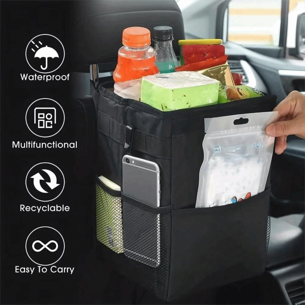 Leak-Proof Car Trash Can with Lid Storage Pockets Car Trash Bag Car Storage