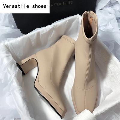 Винтажные женские ботильоны на платформе с квадратным каблуком, модные туфли с молнией сзади, осенне-зимние женские эластичные современные короткие ботильоны