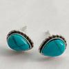 Women Boho Vintage Retro Silver Color Turquoises Stud Earring Blue Water Droplet