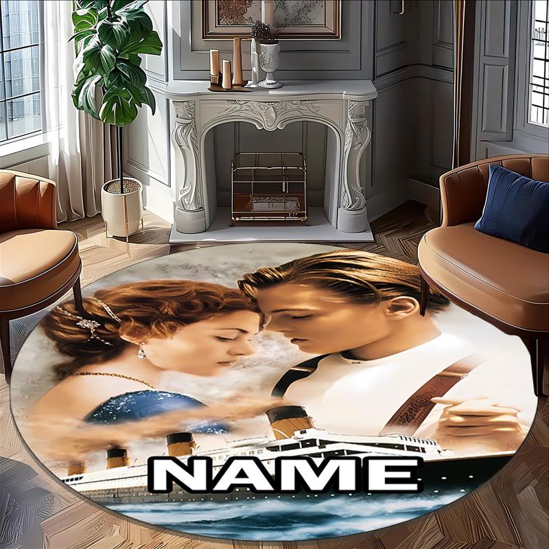 Customizable T-Titanic Round Non-Slip Carpet - Ideal for Garden, Picnic, Office, Perfect for Decoration, Suitable For All Seasons