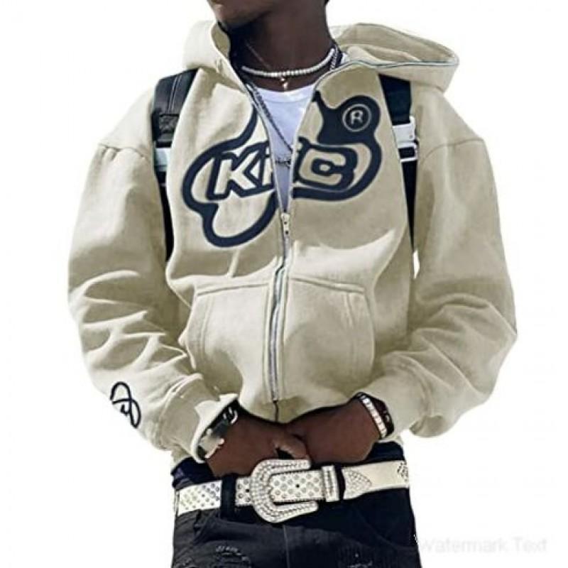 Mens Slim Fit Hooded Long Sleeve Sweatshirt With Letter Zipper Print Air Layer Fabric Casual Wear