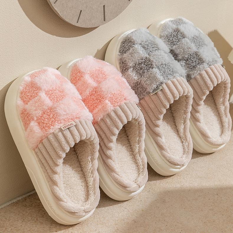 Плюшевые тапочки на толстой подошве для осени и зимы, домашние женские домашние противоскользящие и теплые простые зимние хлопковые тапочки