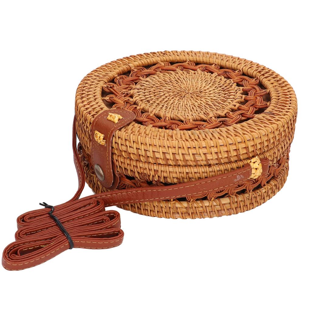 Rattan Hand Made Bag Round Stylish Women Handwoven Shoulder Bag for Beach Daily PartiesWhole Side