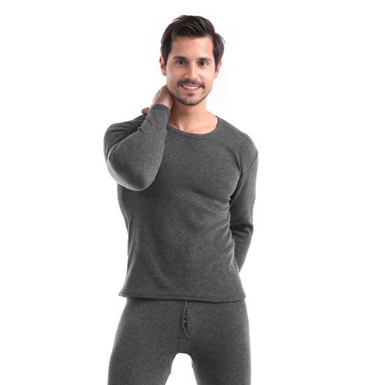 Комплект из 2 предметов: зимний мужской термобелье с круглым вырезом и длинным рукавом, теплый, плотный, высокоэластичный, облегающий, с открытой промежностью, мужской пижамный комплект со спортивными штанами