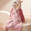 Rabbit Cartoon Cute Coral Fleece Nightwear Women's Winter Warm Sleepwear with Hood Long Cardigan Robe Pant Home Clothes Mujer