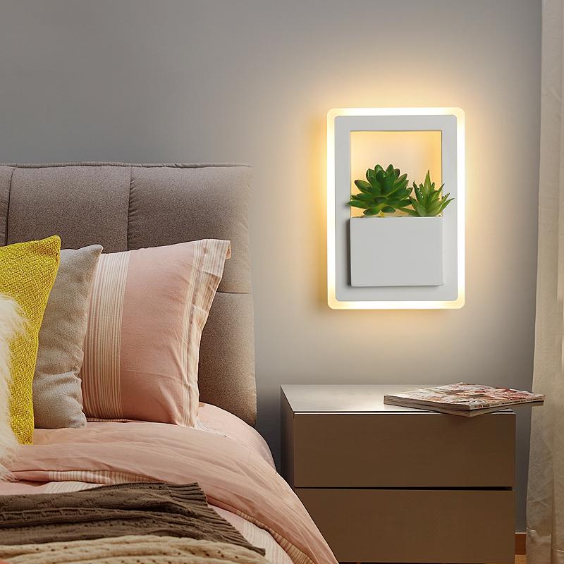 Rectangle 220x150mm 11W Modern Led Bedside Wall Lamp White Color with Plant Led Wall Lights for Bedroom Living Room Wall Sconce