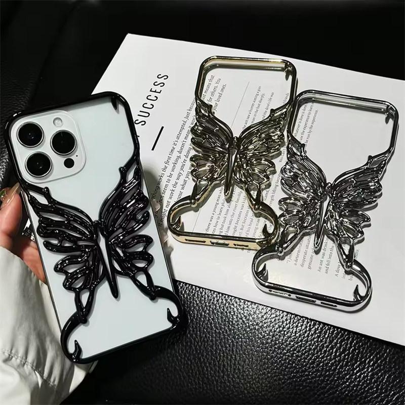 3D Чехол для телефона с полым узором бабочки для отвода тепла для iPhone 17 Air 16 15 14 13 12 11 Pro Max Plus Гальванизированная жесткая задняя крышка