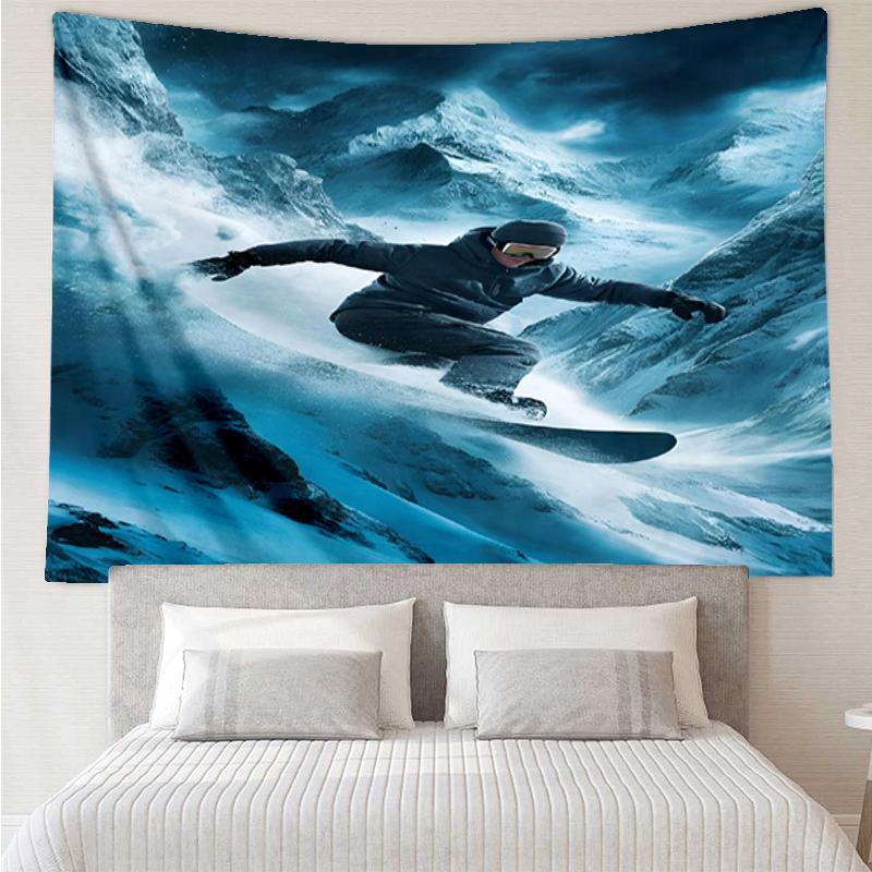 ski Print Tapestry, Backdrop, Easy Setup, Ideal for Bedroom, Office & Living Room, with Aesthetic Wall Hanging Decor.