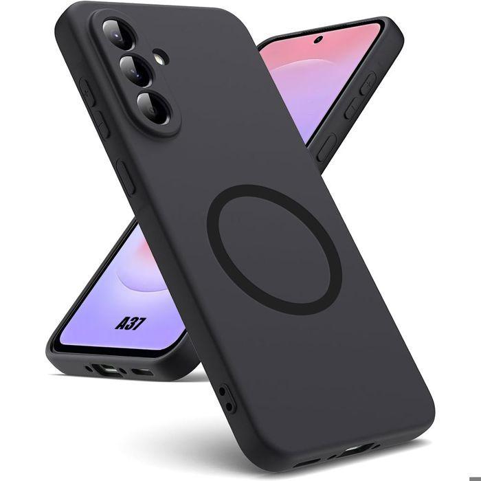 Coque pour Samsung Galaxy A37 5G, Silicone Liquide Anti-Rayures avec Cercle Magnétique - Noir
