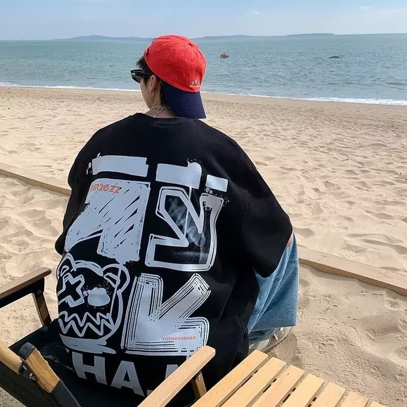 M8xL Spring Unisexs Tshirt Short Sleeve Cartoon Graffiti Print Male Female Alphabet Fashion Streetwear Breathable Short Sleeve