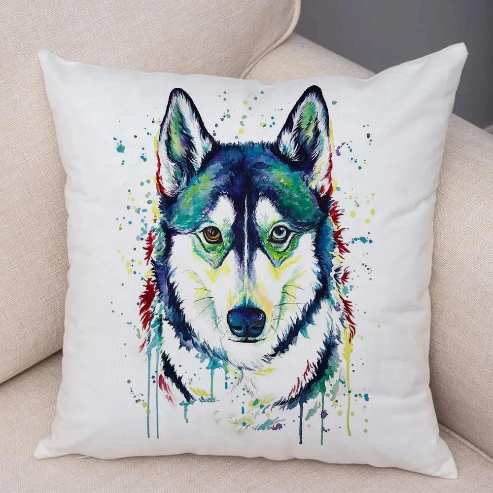 Милая акварельная наволочка с рисунком собаки для украшения автомобиля, офиса, гостиной, дивана, дома