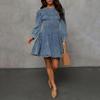 Women's Denim Dress Long Sleeve Bodycon Mini Jean Dress Casual Ruffle Hem Dress