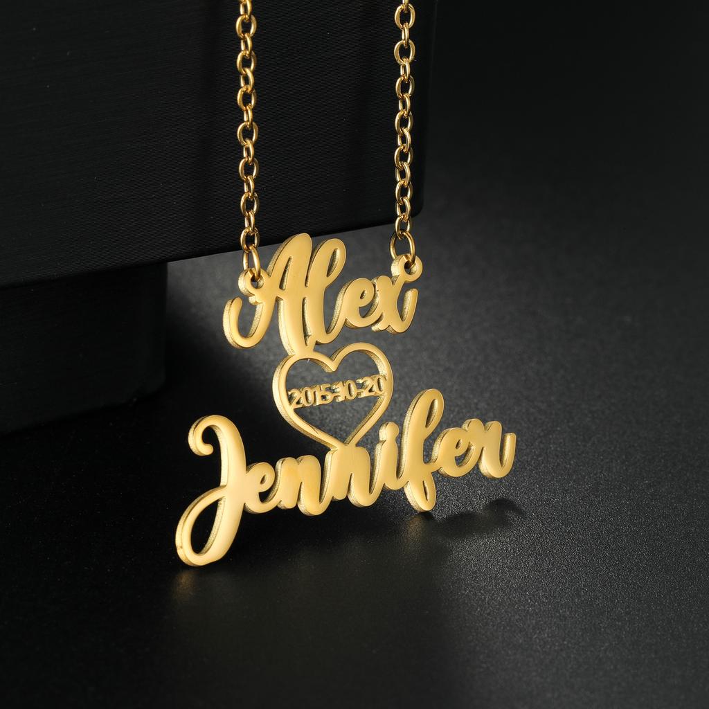 Atoztide Personalized Custom Name Necklace for Women Stainless Steel Heart Pendant Nameplate Choker Link Chain Jewelry Gifts