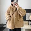 Women's Faux Lambswool Shearling Hooded Coat - Fleece Lined, Thick, Autumn/Winter, Loose Fit, Short Fashionable Top