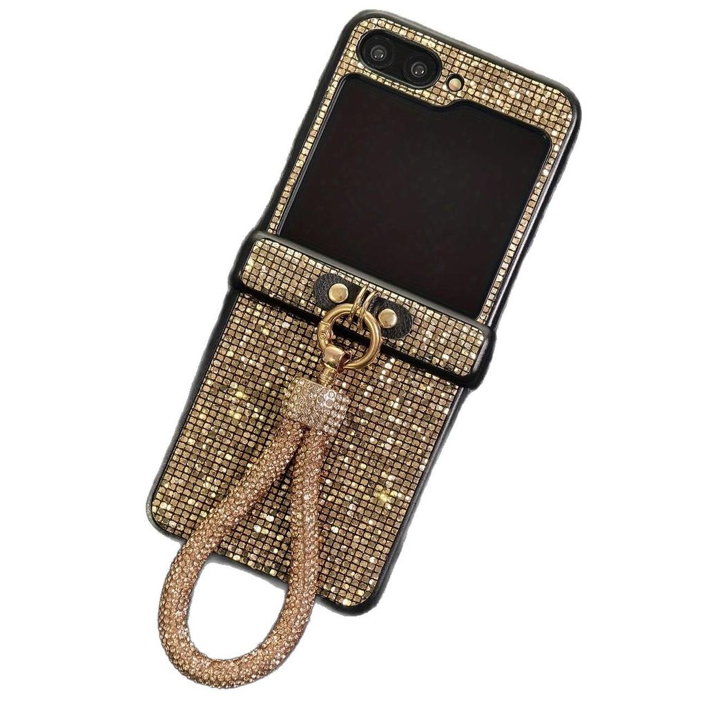 Защитный чехол-шнурок со стразами для Samsung Z Flip7 с полным покрытием и интегрированным шарниром