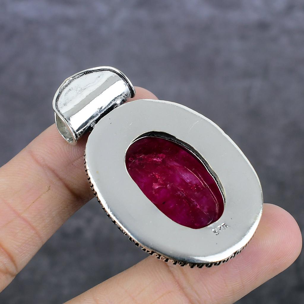 Подвеска из стерлингового серебра 925 пробы с натуральным рубином и натуральным драгоценным камнем 2,21 дюйма C6v93