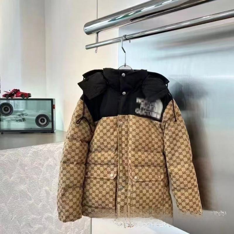 Men's Plaid Thickened Winter Down Jacket with Stand Collar