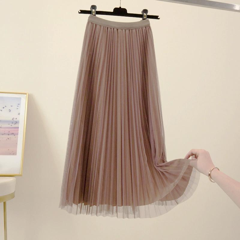 Elegant Women Tulle Skirt Korean Fashion Mesh Ladies Chic High Waist Party Pleated Skirts Faldas
