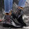 Fashion Women Retro Mid Heels Pointed Casual Ankle Boots Ethnic Autumn Flower Patterned Patchwork Short Boots Botas Mujer Booties Shoes