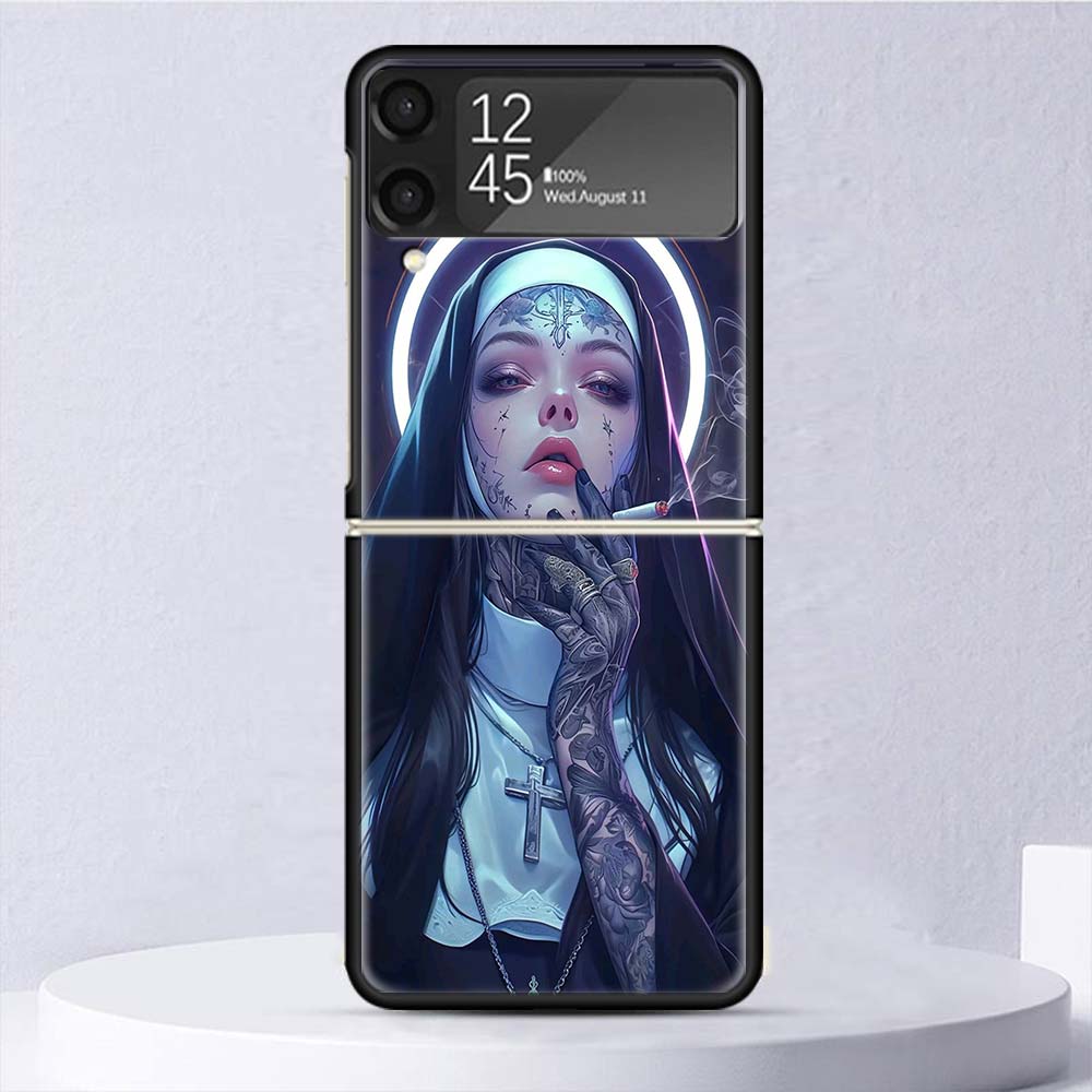 Dark Demon Nun Shockproof Case For Samsung Galaxy Z Flip 7 6 5 4 3 5G Phone Cover Z Flip3 Flip4 Flip5 Flip6 Flip7 Shell