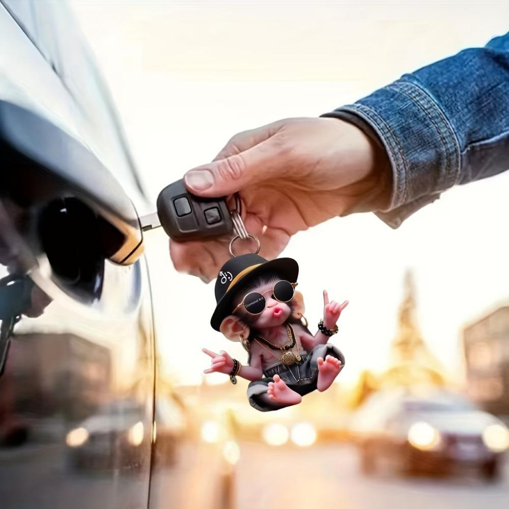 Акриловая плоская двухмерная подвеска в виде обезьяны в капюшоне на автомобиль подойдет для украшения на праздники, День святого Валентина и Рождество, а также в качестве подарка для пар, дома и аксессуаров.