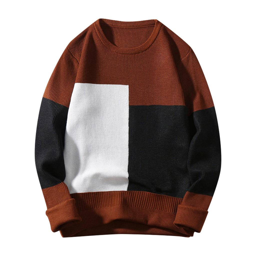 Fashion Casual Long Sleeve Color Contrast Round Neck Men'S Sweater Loose Pullover