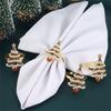 Elegant Metal Christmas Tree Napkin Rings with Sparkling Rhinestones Napkin Holder For Festives Party Table Decoration