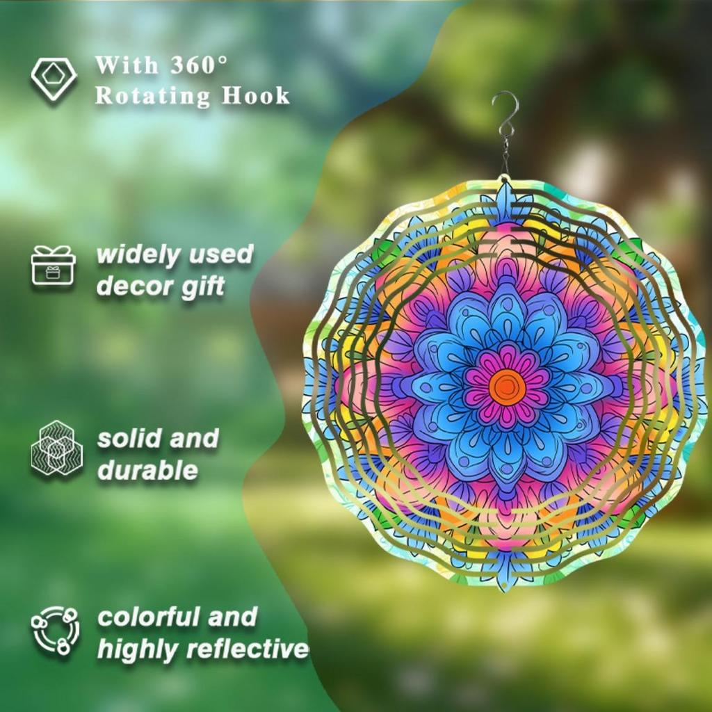 3D Мандала Цветок Колокольчик Ветра Яркий Металлический Подвесной Декор для Внутреннего Наружного Окна Сада Патио Балкона Всесезонный Подарок