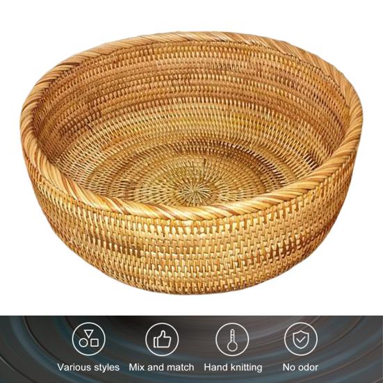 Корзина для хранения из ротанга, круглая сервировочная корзина, органайзер для гостиной, ручная работа, фруктовая чаша