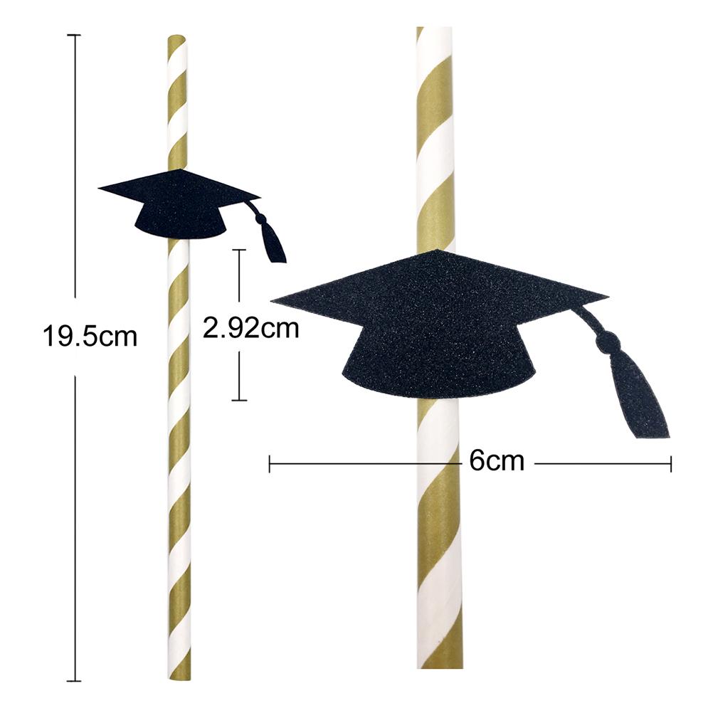 12Pcs Doctor Hat Themed Straws Flexible Paper Drinking Straws Trencher Design Graduation Party Decor Elegant Table Decoration
