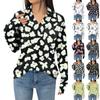Women's Fashion Lapel Long Sleeve With Pocket Loose Floral Print T-Shirt Top