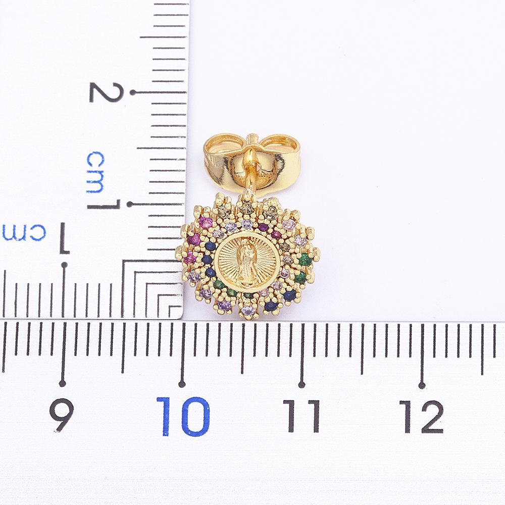 Nidin Fashion Copper Zircon Jesus & Virgin Mary Earrings Round Shape Stud Earrings for Women Lady Fine Religious Jewelry Gift