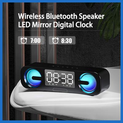 Беспроводная Bluetooth-колонка Красочные домашние колонки Светодиодное зеркало Цифровые часы Двойной будильник Поддержка TF-карты FM-радио с подставкой