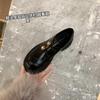Spring New British Brock Loafers Women's Small Gold Buckle Round Head Thick Sole Black Small Leather Shoes Women
