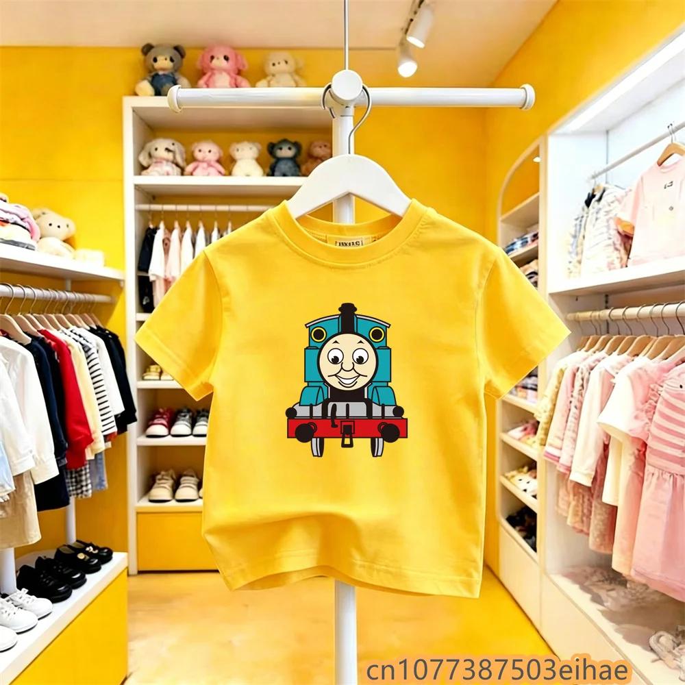 Pure Cotton Kids Tshirt Thomas Train Cartoon Print Short Sleeve Summer Y2K Cute Fun Trendy Design Skinfriendly Daily Outfit