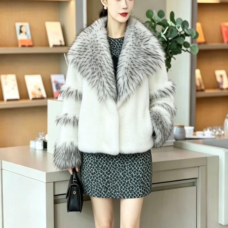 Womens Winter Faux Fur Coat V-Neck Mid-Length Street Style Fashion Outerwear All Ages