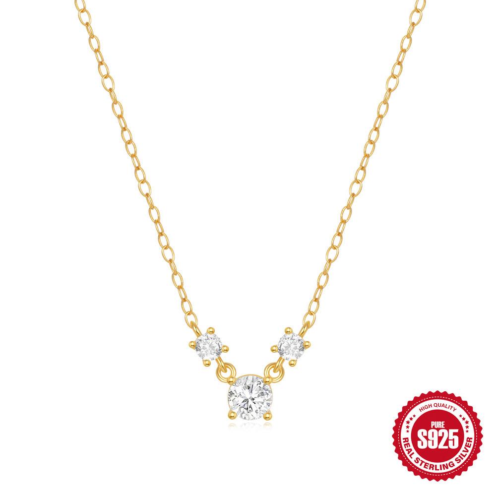 Simple S925 Sterling Silver Cluster Triple Diamond Hipster Women'S Necklace Daily Commuter