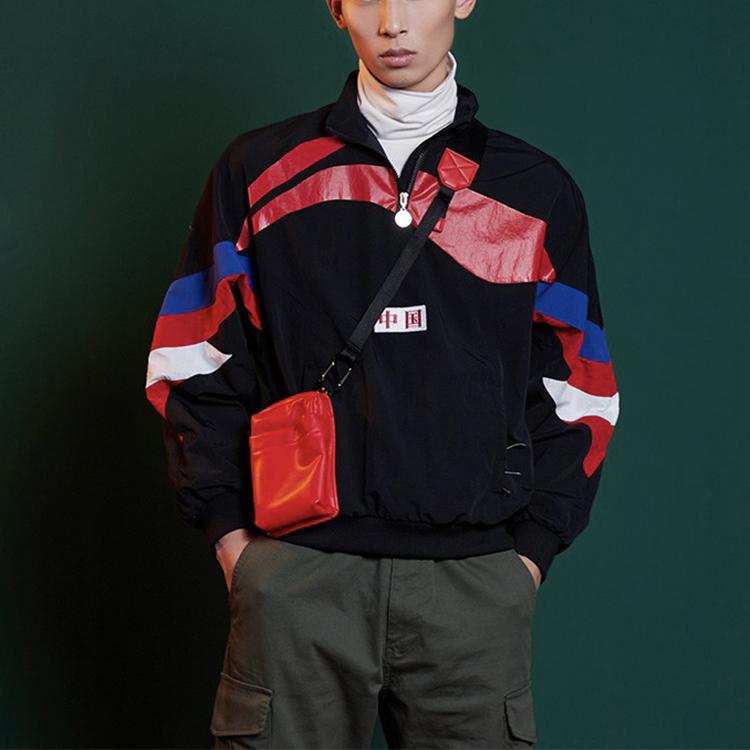 Li Ning Paris Fashion Week Series Stand Ot-воротник свитер свободный логотип спортивная куртка мужская куртка стандарт черный AJDP015-2