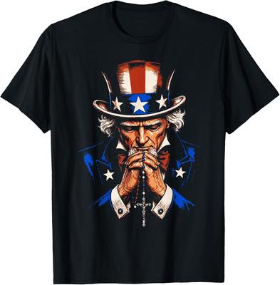 Uncle Sam Praying Rosary Patriotic Christian American Prayer T-Shirt