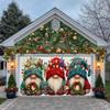 An oversized garage door banner featuring a charming Christmas dwarf design