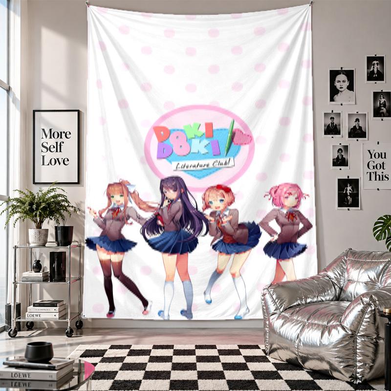 Настенный гобеленDoki Doki Literature Club Арт Подвесная ткань Декоративное фоновое покрытие для украшения комнаты