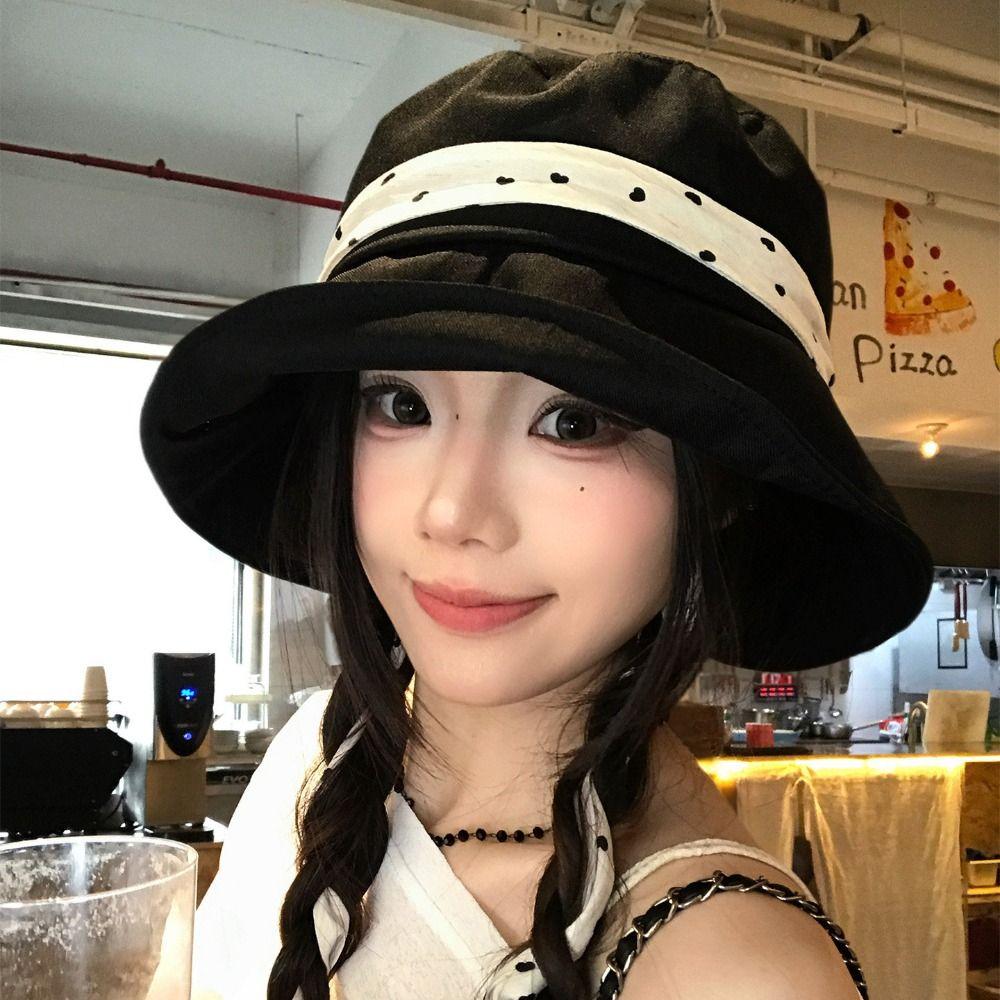 Lace Women Fisherman Hat Polka Dot Ribbon Bucket Hat Casual Summer Sun Hat Summer