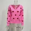 Women V Neck Pullover Sweater With Sequin Heart Embroidery For Autumn Winter