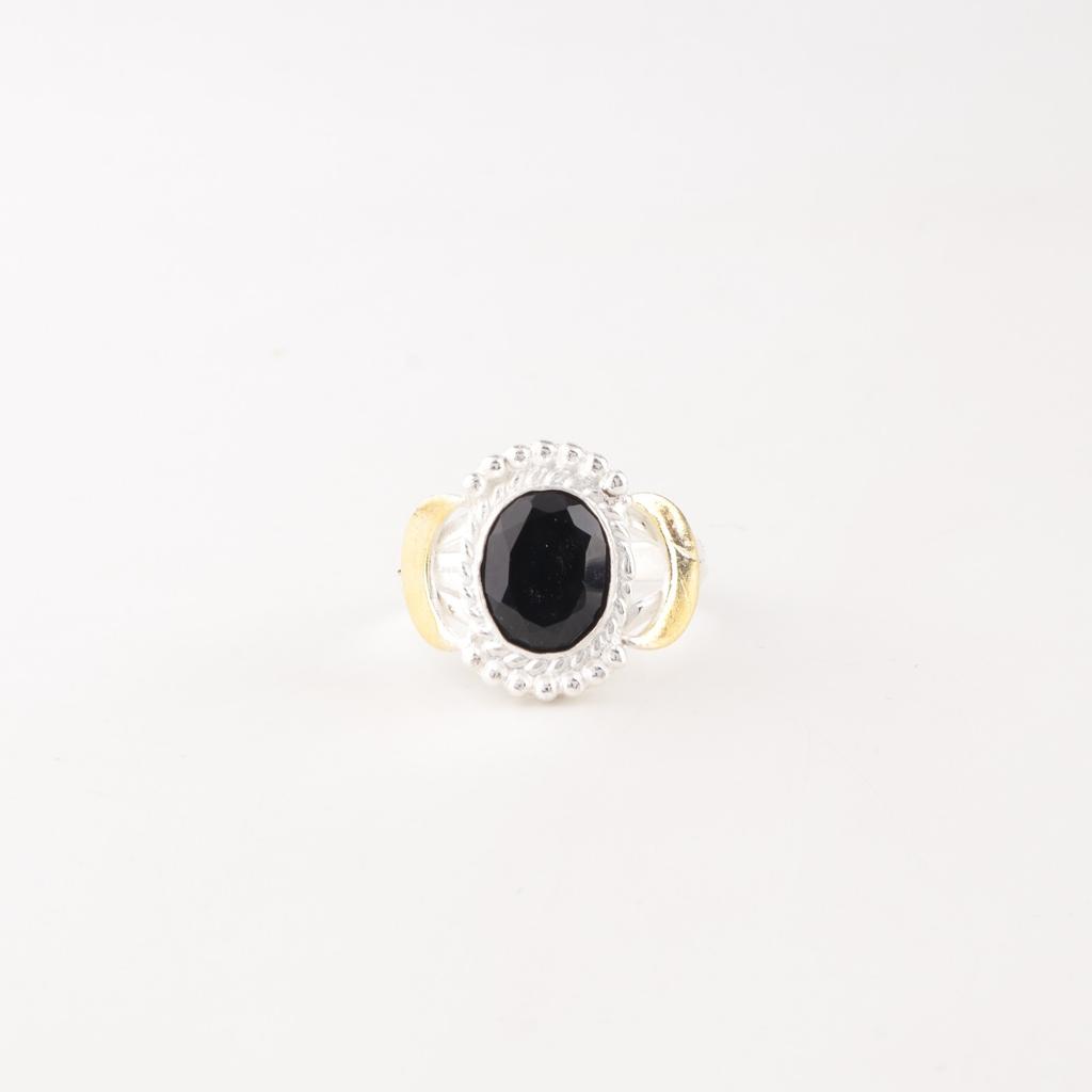 Natural Black Onyx Gemstone 925 Sterling Silver Jewelry Handmade Tow Tone Ring RR-61-21