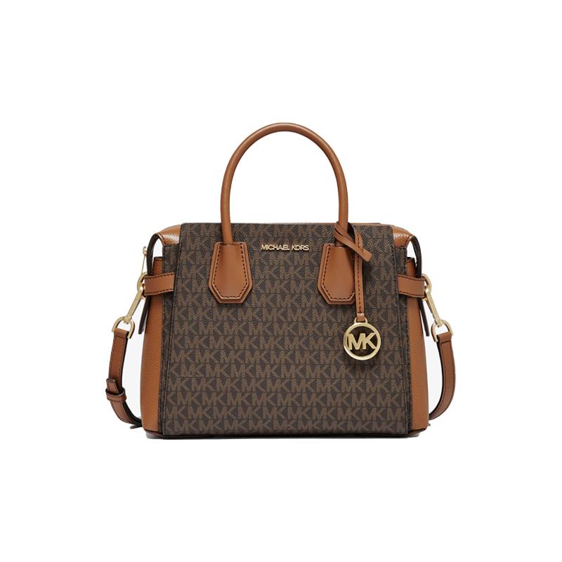 Michael Kors Mercer пресбиопический letter LOGO дорожная ретро коровья кожаная сумка-тоут маленький размер женская темно-коричневый/желудевый коричневый
